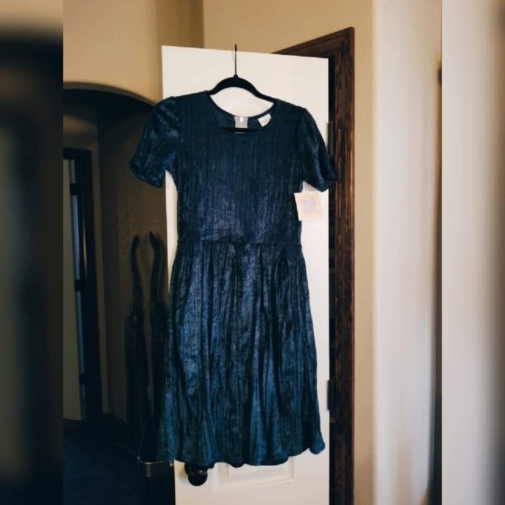 Lularoe navy blue velvet Amelia dress M